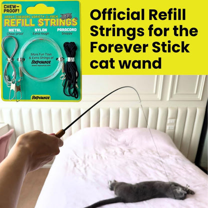 Cat Toy String Replacement 3-Pack - Chew Proof Metal Wire, Cat Wand String Replacement Variety Pack, Official Cat Toy Refill Strings for Forever Stick Cat Toy Wand, Transparent Fishing Line Nylon Cord6