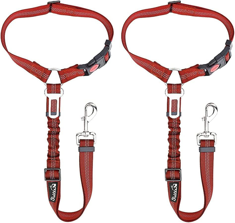 slowton-dog-seat-belt-for-car-2-pack-dog-car-harness-seatbelt-adjustable-with-elastic-bungee-buffer-2-in-1-pet-car-leash-headrest-restraint-dog-reflective-safety-tether-black-headrest-clip