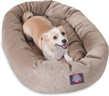 Majestic Pet 40 Inch Micro Velvet Calming Dog Bed Washable – Cozy Soft round Dog Bed with Spine for Head Support - Fluffy Donut Dog Bed 40X29X9 (Inch) – round Pet Bed Large – Pearl37