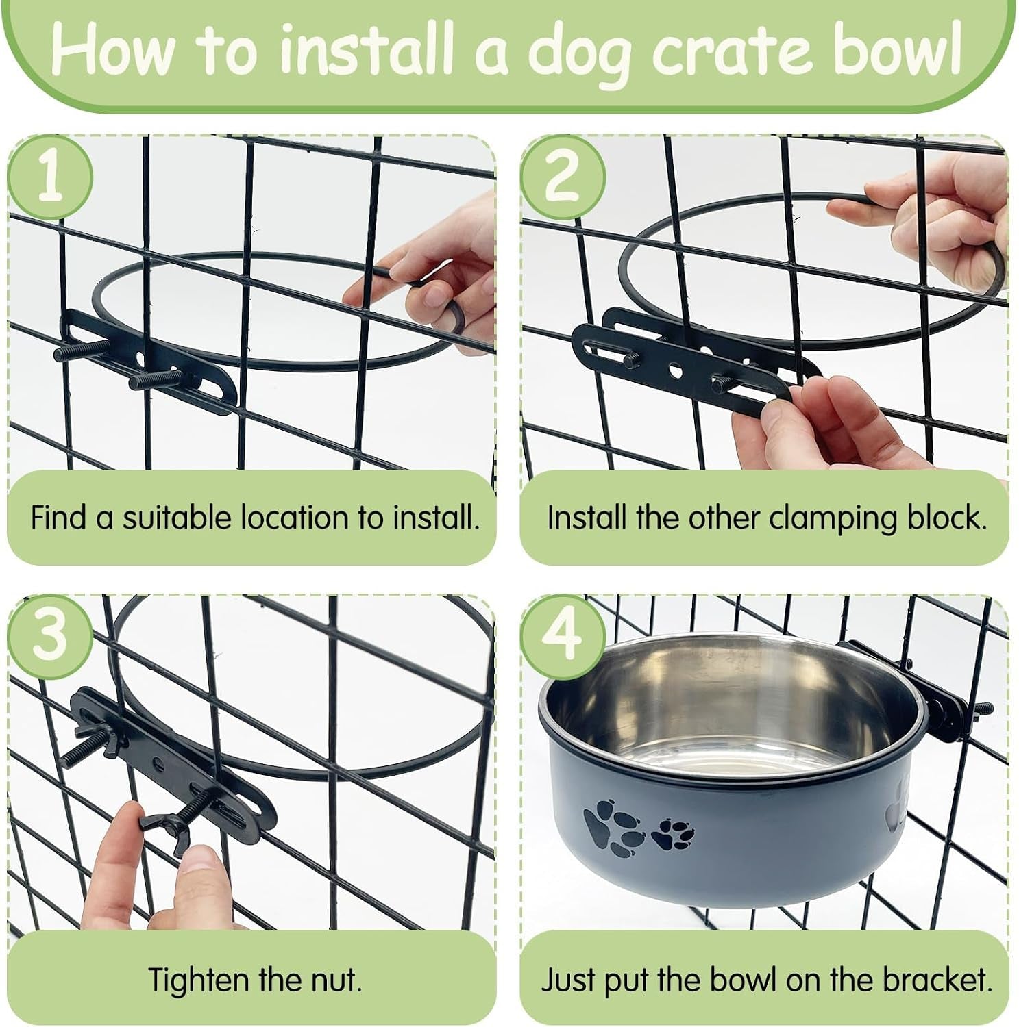 kathson-2-pcs-dog-kennel-crate-feeder-stainless-steel-no-spill-hanging-metal-pet-food-bowl-for-cats-small-medium-dogs-gray