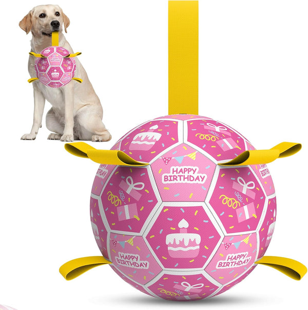 QDAN Dog Toys Dog Balls, 6 Inch Dog Soccer Ball with Straps, Herding Balls | Dog Birthday Toy, Balls for 20-40Lbs Dogs, Outdoor Puppy Toys to Keep Them Busy, Interactive Toy for Tug, Pool Water Toy Ball31