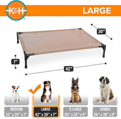 K&H Outdoor Elevated Dog Bed - Cooling Raised Dog Bed for Medium & Large Pets, Breathable Mesh Hammock Design, Indoor/Outdoor Washable Cover, Portable Metal Frame, Tan, Large 42X30In4