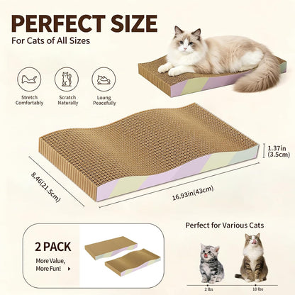 Cat Scratching Board 2-Pack, Reversible Cat Scratcher Pad, Large | Odor-Free,Double-Sided Use,Wave Shape,Sturdy,Extra Large,Custom Corrugated Board,2 Count,Cat Toys2