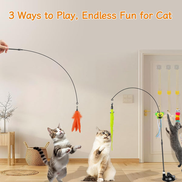 Cat Wand Toy, Interactive Kitten Feather Toys Self Play, Cat Teaser for Indoor Cats Reusable Suction Cup Toys for Indoor Cats Kittens Play Exercise2