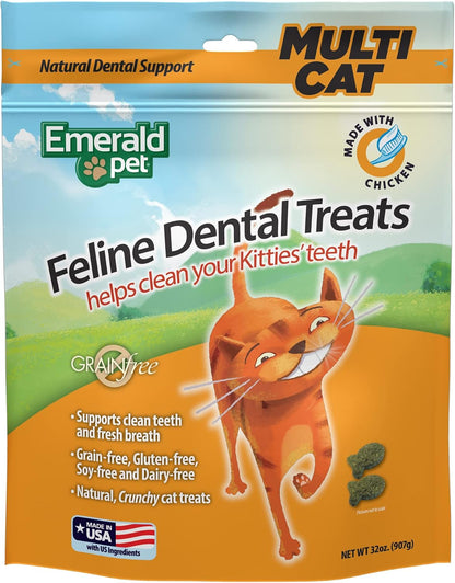 Emerald Pet Grain-Free Cat Dental Treats with Chicken – Crunchy Natural Dental Treats for Cats to Clean Teeth, Freshen Breath, and Reduce Plaque & Tartar – 11 Oz Tub10