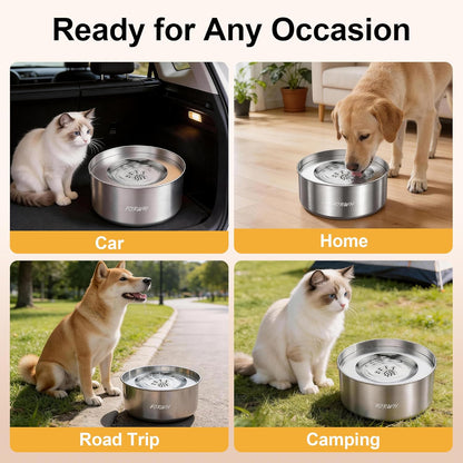 304 Stainless Steel Dog Water Bowl No Spill, 101Oz/3L Large Capacity Pet Water Dispenser with Floating Disk, Non-Slip Slow Drink Feeder for Cat, Anti-Gulping & Splash Proof for Travel, Car & Home6