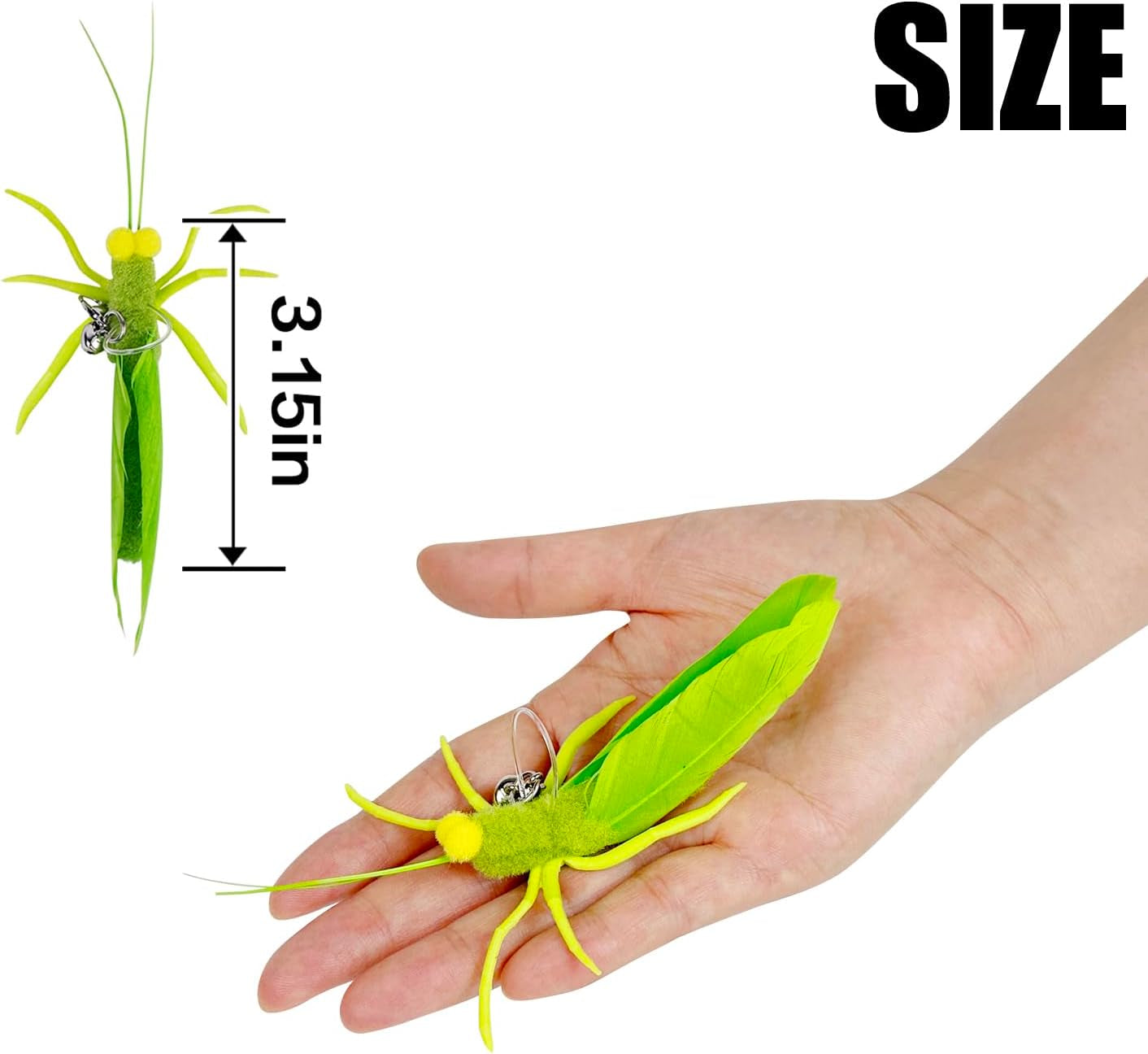 ttcat-3-pack-grasshopper-cat-wand-refills-realistic-green-insect-natural-feather-detachable-replacement-toy-with-bell-universal-lobster-clip-on-cat-teaser-attachments