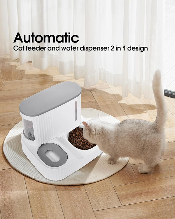 Cat Feeder and Water Dispenser,2 in 1 Gravity Automatic Bowl Auto Pet Dry Food Self Feeding Container Dishes Set for Dog Puppy Kitten Kit Set (Grey)2