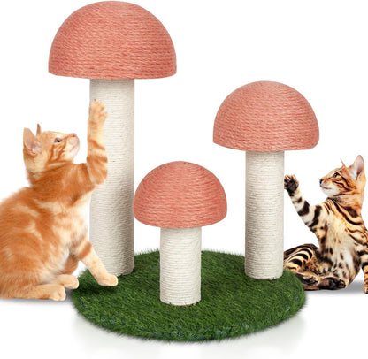 Powerking Cat Scratching Post, Mushroom Claw Scratching Post for Cat, Natural Sisal Cat Scratchers with 3 Mushroom Pole, Cat Interactive Toys13