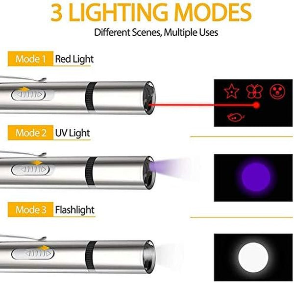 Cat Toys Laser Pointer Rechargeable Cat Laser Toy Interactive Cat Toys for Indoor Cats Kittenes Dogs LED Flashlight 7 Adjustable Patterns Red Light Remotes Teaching Tool USB3