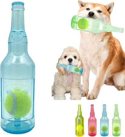 Tennis Ball in Bottle Dog Toy [2025 New Upgrade] Reinforced and Thickened Rubber Bottle Dog Chew Toy with Ball Squeaky Fetch Toy Tough (Blue, Medium)1