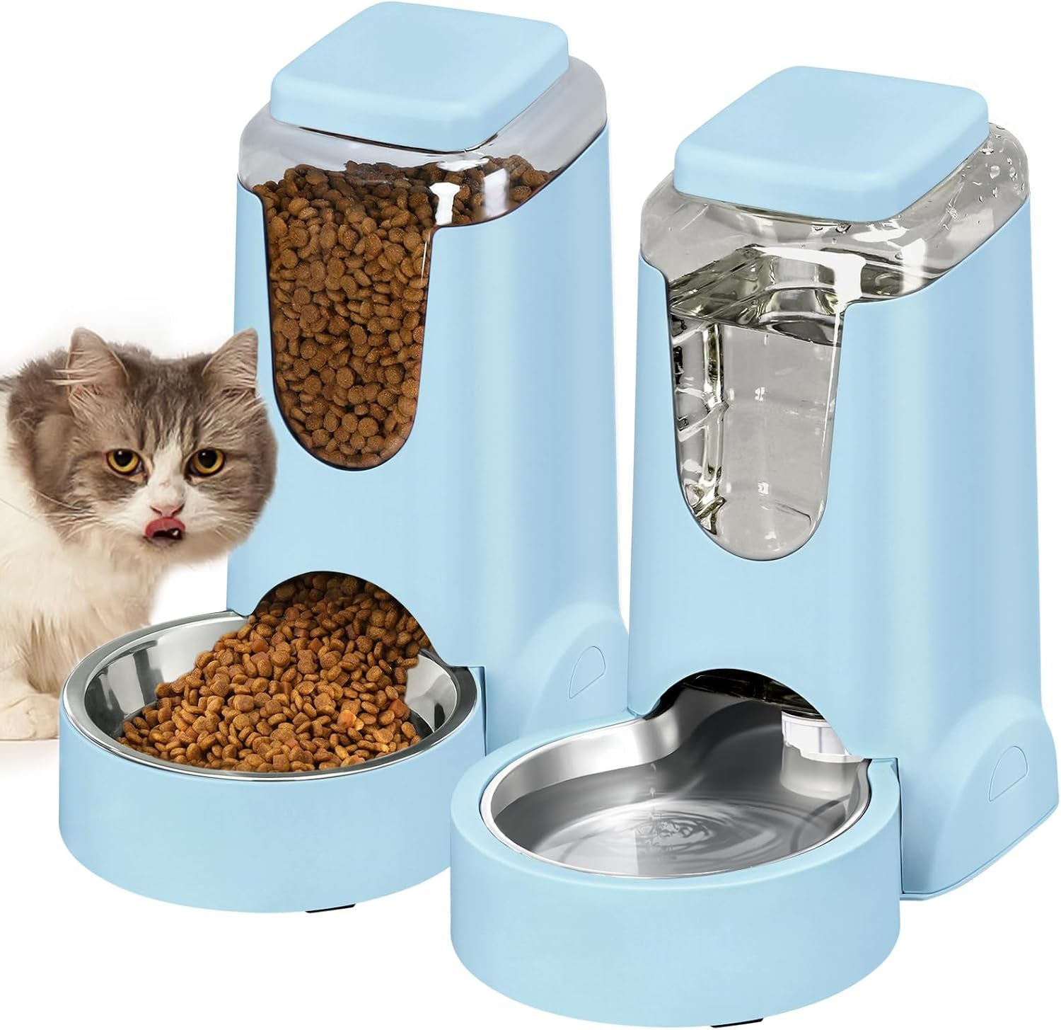 automatic-cat-feeder-and-water-dispenser-with-stainless-steel-bowl-dog-gravity-food-feeder-and-waterer-for-small-medium-pets-puppy-kitten-1-gallon-x-2