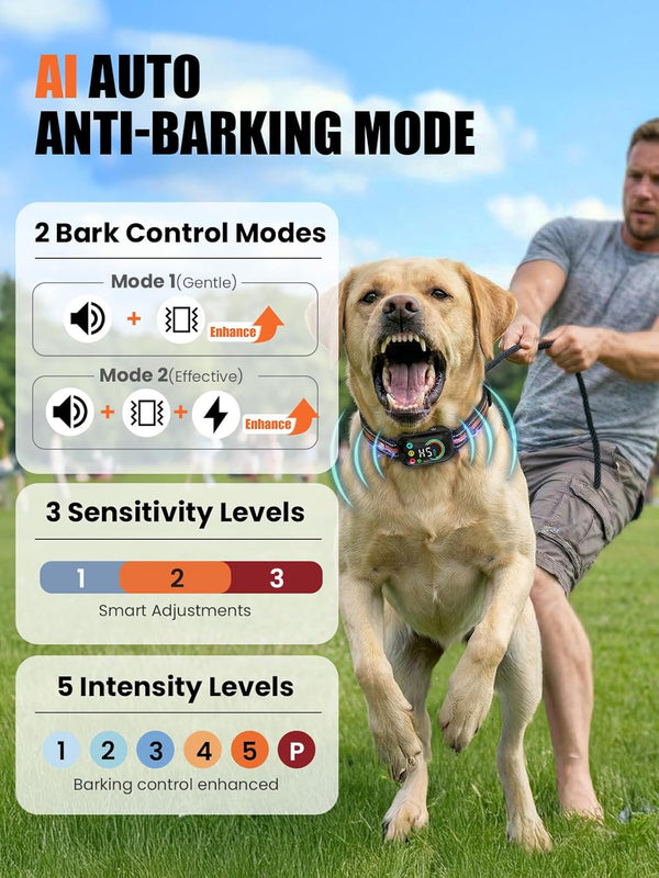 2-In-1 Dog Bark Collar & Shock Collar, IPX7 Waterproof E Collars with AI Anti-Bark/Beep/Vibration/Shock/No Shock for Small Medium Large Dog(5-120Lbs), Dog Training Collar with 3300FT Remote3