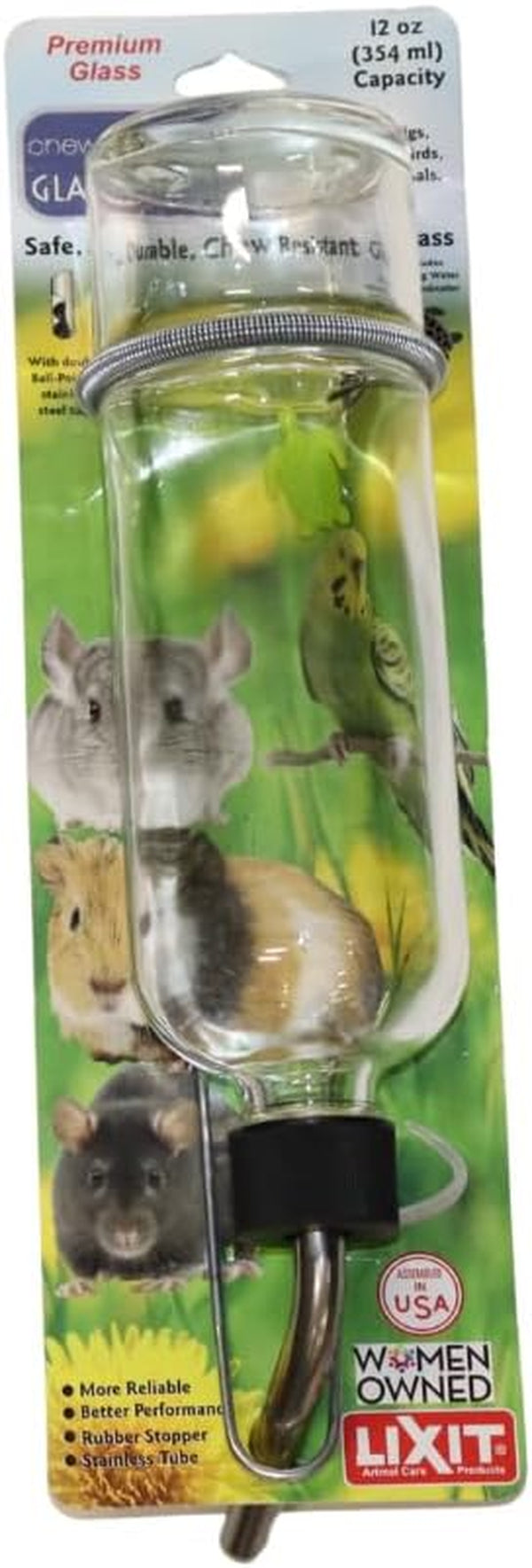 Lixit® Chew Proof Flat Sided Water Bottles for Rabbits, Ferrets, Rats, Birds, Hamsters, Guinea Pigs, Chinchillas Gerbils and Other Small Animals - Made in USA (Clear, 12 Ounce)1