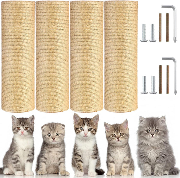 4 Pcs M8 Cat Scratching Post Replacement 11.8X3.5'' Sisal Pole Cat Tree Climbing Post Replacement with Screw, Refill Scratcher Pole for Indoor Kitten Tree Tower Spare Pet(Primary Color)1