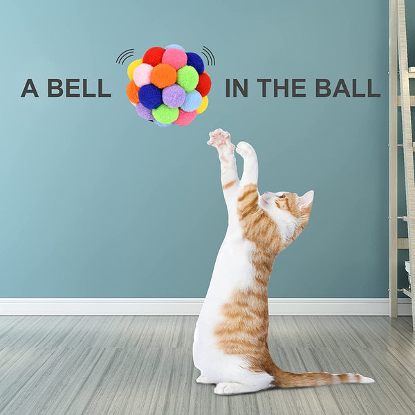 TUSATIY Cat Toy Balls with Bell 3PCS, Colorful Soft Fuzzy Balls Built-In Bell for Cats, Interactive Playing Chewing Toys for Indoor Cats and Kittens4