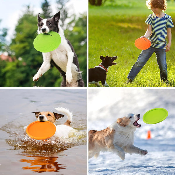 Prime Pets Dog Flying Disc, 2 Pack, 7 Inch, Durable Dog Toys, Nature Rubber Floating Flying Saucer for Water Pool Beach, Orange and Green7