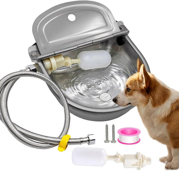 Automatic Water Dispenser for Dog Water Bowl Dispenser Large Size Stainless-Steel Waterer Feeder Self Filling Water Trough for Poultry and Livestock (Stainless Steel, Large)7