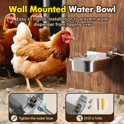 Automatic Water Dispenser for Dogs, 3L Stainless Steel Dog Water Bowl Dispenser, Automatic Water Feeder for Chicken & Livestock, Outdoor Auto-Fill Water Bowl Fit 3/4'' GHT Faucet, Easy Clean7