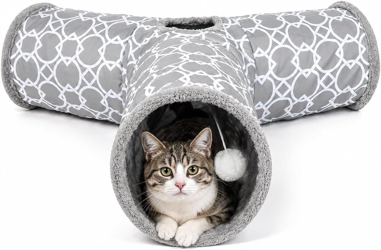 geometric-straight-cat-tunnel-with-plush-inside-cats-toys-collapsible-tunnel-tube-with-balls-for-rabbits-kittens-ferrets-puppy-diameter-9-8-inch