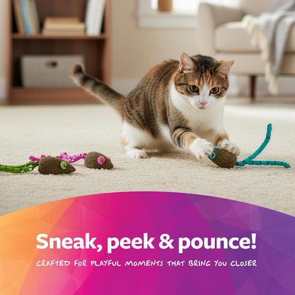 Smartykat Magic Mice Compressed Catnip and Ribbon Cat Toys, Mess-Free for Hunting & Batting Fun for Cats & Kittens, Set of 35