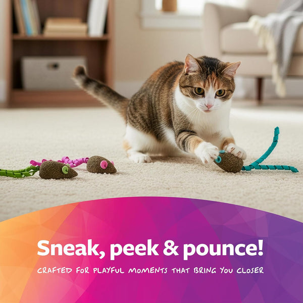 Smartykat Magic Mice Compressed Catnip and Ribbon Cat Toys, Mess-Free for Hunting & Batting Fun for Cats & Kittens, Set of 35