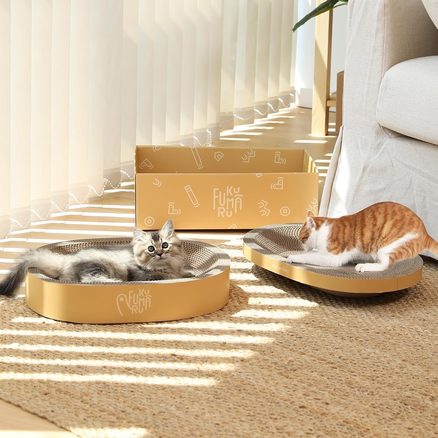 fukumaru-3pcs-cardboard-cat-scratcher-bed-durable-oval-cat-scratch-pads-round-cats-scratching-board-set-large-scratcher-box-for-indoor-cats-kitten-scratcher-bowl-couch-sofa-furniture-protector