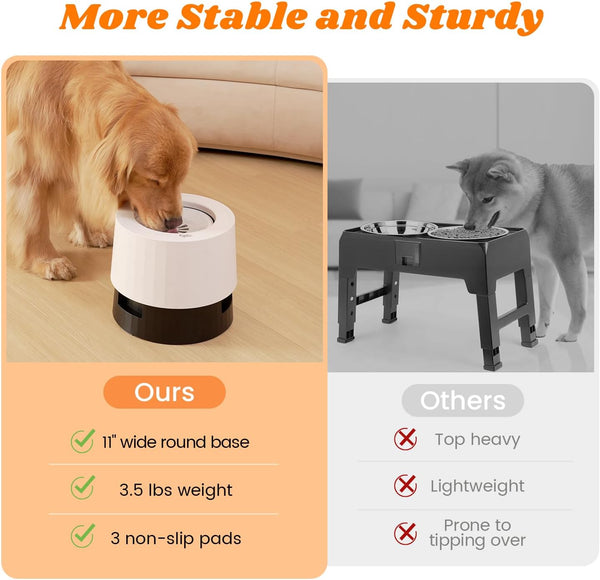 Pawque Raised 95Oz Slow Drinking Dog Water Bowl No Spill Medium Large Breed | Single Elevated Stainless Steel Water Bowl with Floating Disc, Stable Sturdy Base and Snap on Adjustable Height Stand4