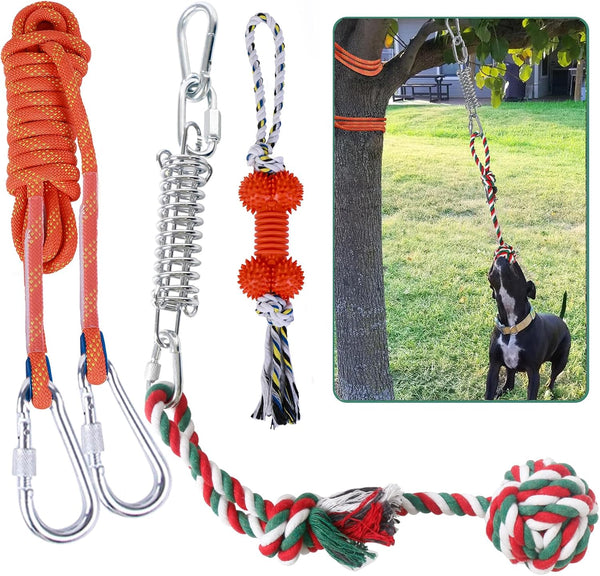 HOPET Dog Outdoor Bungee Hanging Toy, Tether Tug of War Toys for Medium to Large Dog to Exercise, Durable Interactive Tug Toy, Dog Rope Toys10
