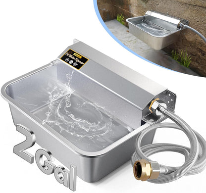 PETIMI Automatic Dog Water Dispenser, 2 Gallons 304 Stainless Steel Dog Water Bowl for Indoor/Outdoor, Large Water Bowl for Pets & Livestock, anti Tip, Wide Mouth, Water Auto Fill, Fit GHT 3/4" Faucet1