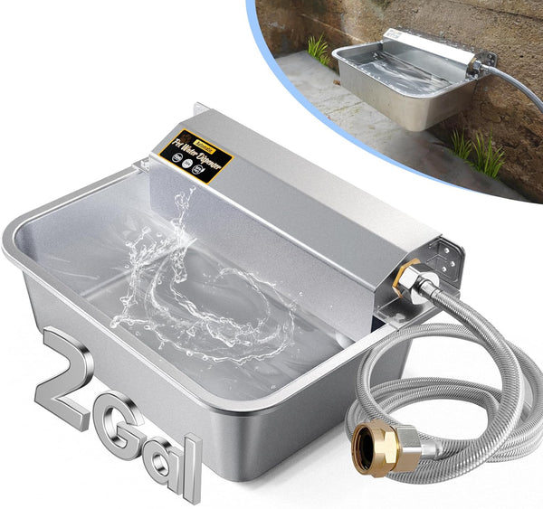 PETIMI Automatic Dog Water Dispenser, 2 Gallons 304 Stainless Steel Dog Water Bowl for Indoor/Outdoor, Large Water Bowl for Pets & Livestock, anti Tip, Wide Mouth, Water Auto Fill, Fit GHT 3/4" Faucet1