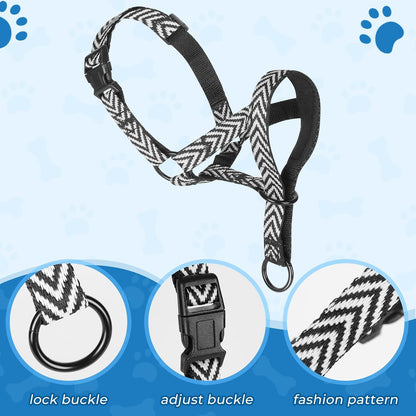 Gentle Dog Head Collar, Soft Nylon No Pull Padded Halter with Fashion Stripes, Breathable Nose Leash for Dogs, anti Pulling Barking(M)4