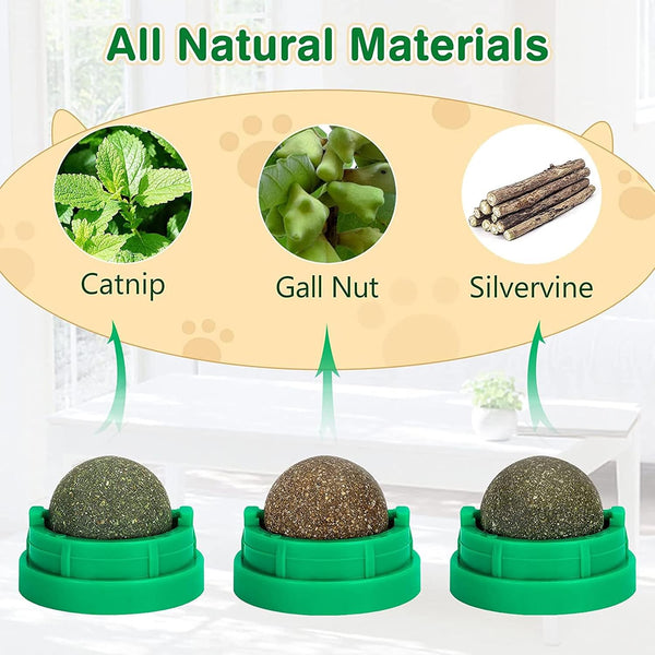 3 Pack Catnip Balls, Catnip Ball for Cats Wall, Edible Kitty Toys for Cats Lick, Safe Healthy Kitten Chew Toys, Teeth Cleaning Dental Cat Toys, Cat Wall Treats (1, Green)2