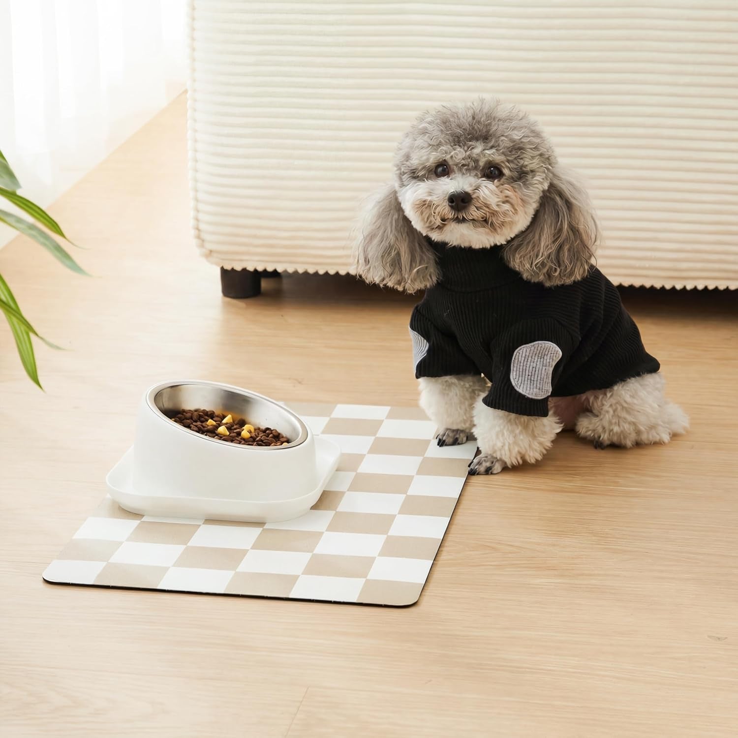 checkered-dog-feeding-mat-absorbent-mats-for-dog-food-and-water-bowl-dispenser-retro-aesthetic-khaki-beige-checkerboard-pet-placemat-for-dogs-cats-puppy-accessories-12-x-19