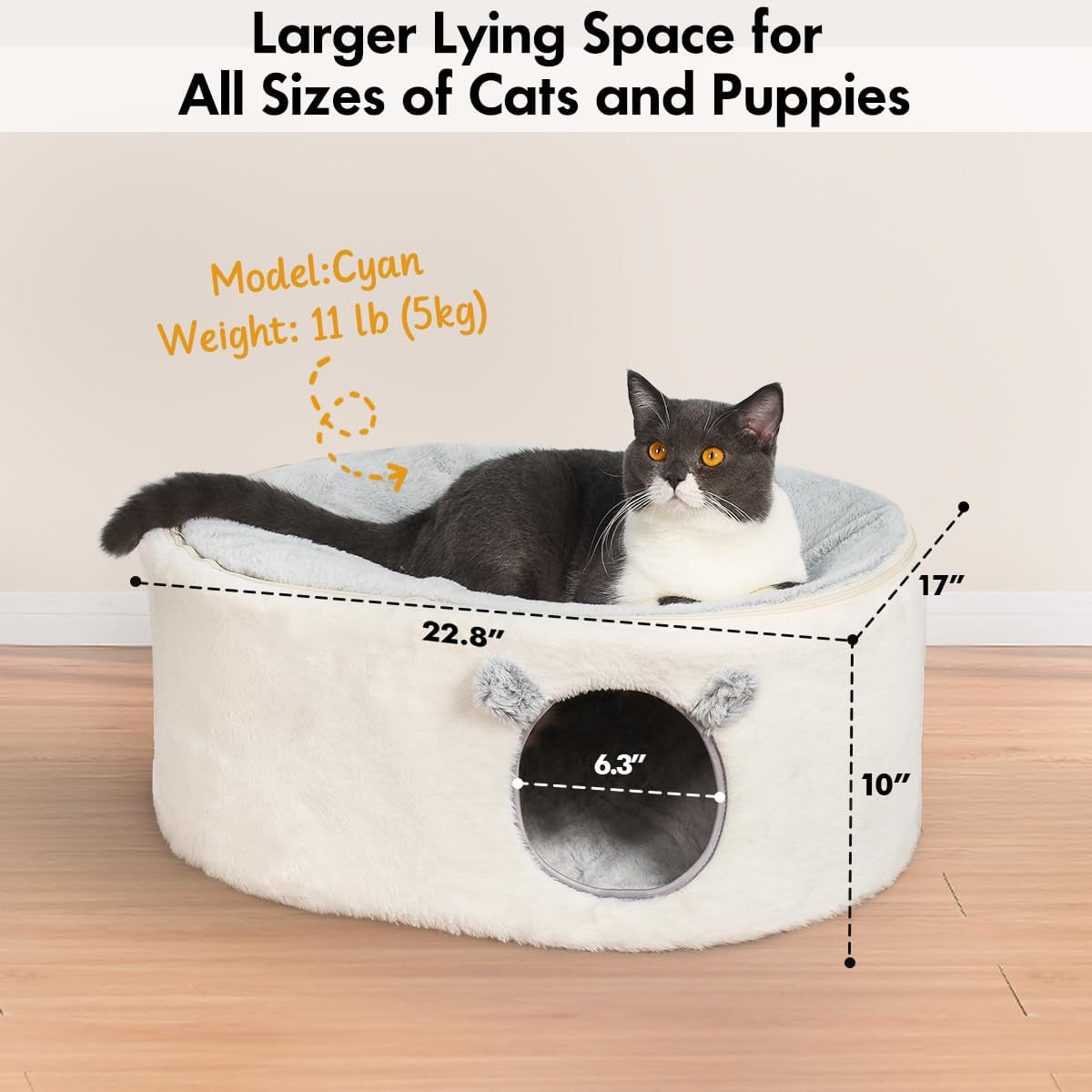 zoratoo-enclosed-cat-house-for-indoor-cats-pet-cave-with-washable-cover-portable-raised-pet-bed-sturdy-metal-frame-detachable-washable-cover-oval-shape-cuddle-bed-for-sleeping-kittens