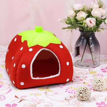 Mygeromon Guinea Pig Bed Rabbit Hideout Cuddle Cup (Strawberry Style) | Washable, Winter, Small Animals Sleeping House, for Ferret, Chinchilla, Bunny3
