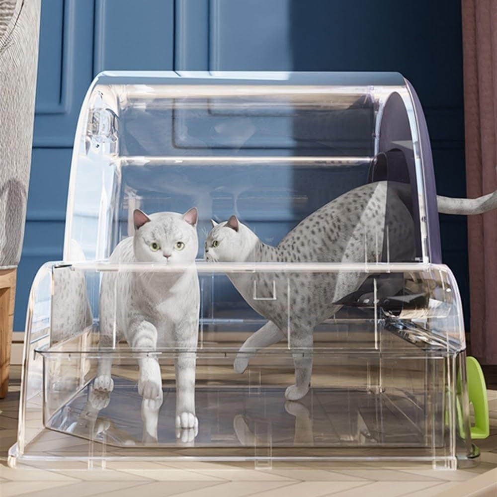 pet-supplies-enclosed-cat-litter-box-with-hood-drawer-anti-splash-easy-cleanblue