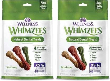 Whimzees Wellness Brushzees Natural Dog Dental Treat, VOHC Accepted Chews, Freshens Breath, Extra-Small Size, 12.7 Oz Bag, 48 Count11