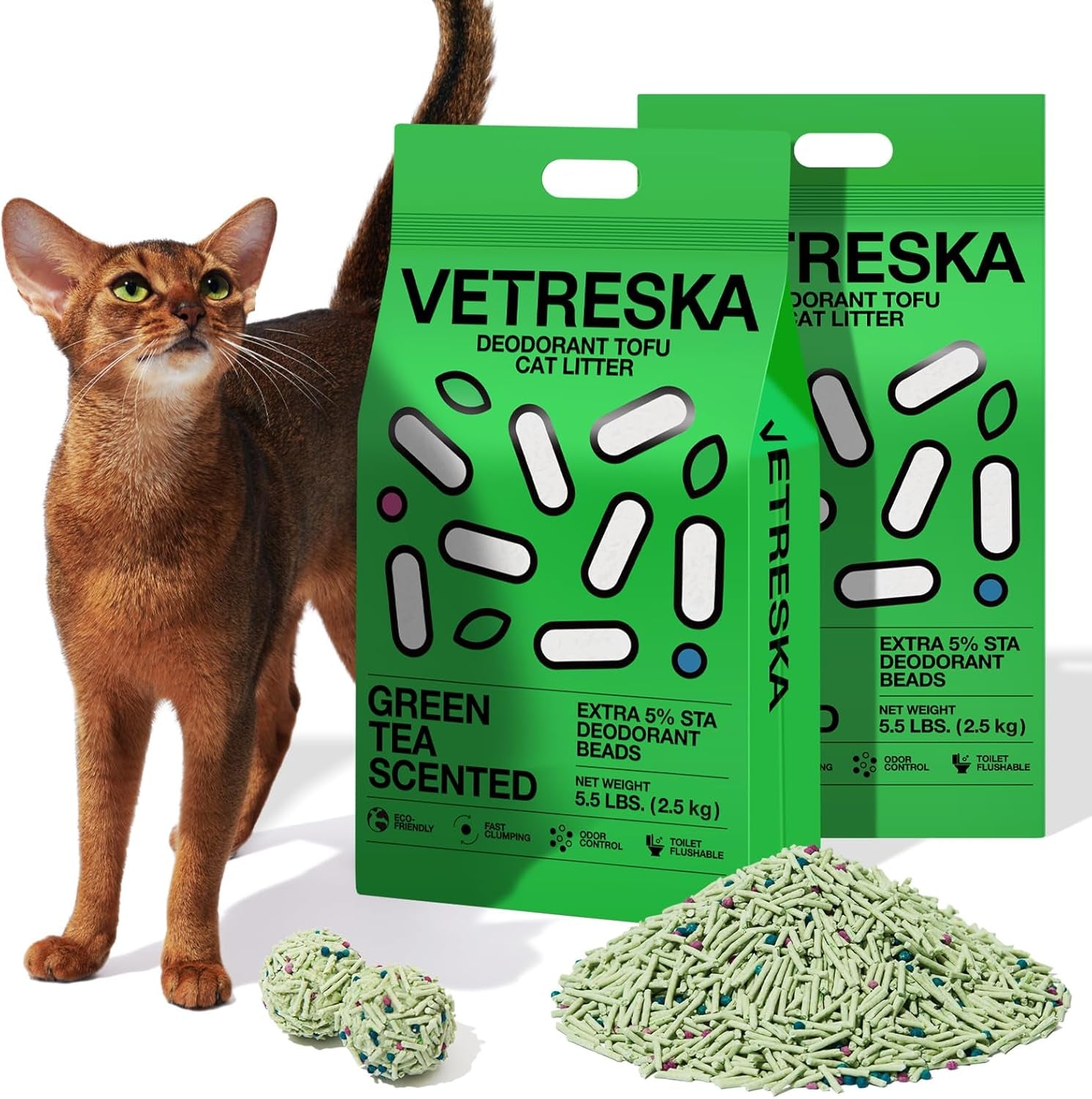 vetreska-tofu-cat-litter-odor-control-greentea-5-5lb-2bags-natural-kitty-litter-strong-clumping-flushable-cat-litter-pellet-ultra-absorbent-dust-free-low-tracking-deodorant-tofu-litter