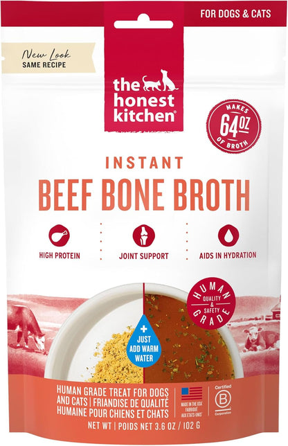The Honest Kitchen Human Grade Daily Boosts Instant Beef Bone Broth with Turmeric for Dogs 3.6 Ounces1