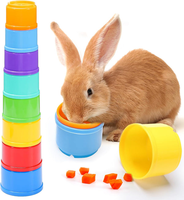 8 Pcs Stacking Cups for Bunny, Multi-Colored Reusable Rabbits Bunny Toys | MEWTOGO, Hiding Food and Playing, Keeping Bunnies Busy, Safe Plastic, Nesting Toys for Guinea Pig Hamster Gifts, 8 Sizes8
