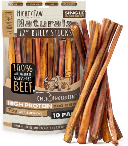 Mighty Paw 12" Bully Sticks for Dogs - Large, Medium and Small Breeds Chew | Single Ingredient, Grass-Fed, Lower Odor, 5 Pack, High Protein, Boredom Buster, All-Natural Sticks13