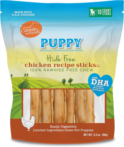 Canine Naturals Rawhide Free Puppy Chews, Chicken and Rice Recipe, 10 Count | 100% Rawhide Free, Made with USA Chicken, All-Natural, Easily Digestible, 5 in Sticks, Perfect for Teething Puppies1