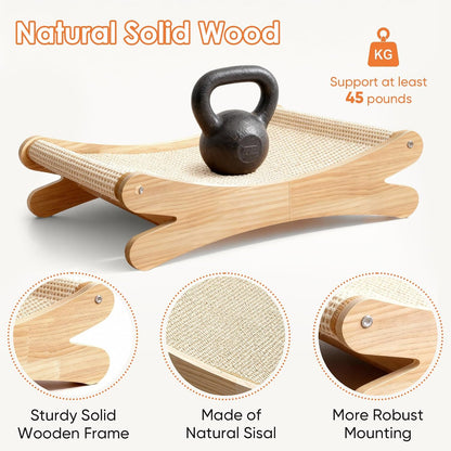Natural Sisal Cat Scratcher Bed with Hammock – Solid Wood Furniture Style, Extra Large Cat Lounger & Scratch Pad for Indoor Cats, Protects Furniture4