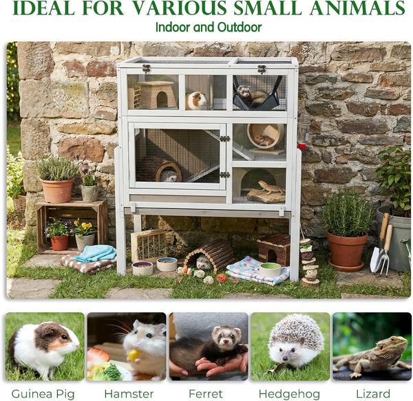 Large Guinea Pig Cages, 3-Story Indoor Guinea Pig Habitats with Stand, Hedgehog Cage Rabbit Hutch with Pull-Out Tray, Flip-Open Roof, Cozy Hammock8