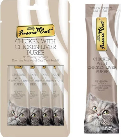 Fussie Cat Premium Puree Lickable Cat Treats in Chicken Puree, 4 Flavors, 4 Packs of 4-0.5Oz Tubes (16 Total Tubes) +Spoon9