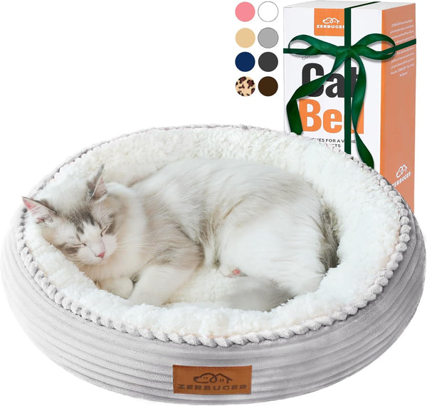 Zerbuger 20In Washable Cat Beds for Indoor Cats - round Donut Pet Bed for Cats, Small Dogs, Puppy, Kitten - Anti-Slip Bottom, Calming Bed Gift - Pink27