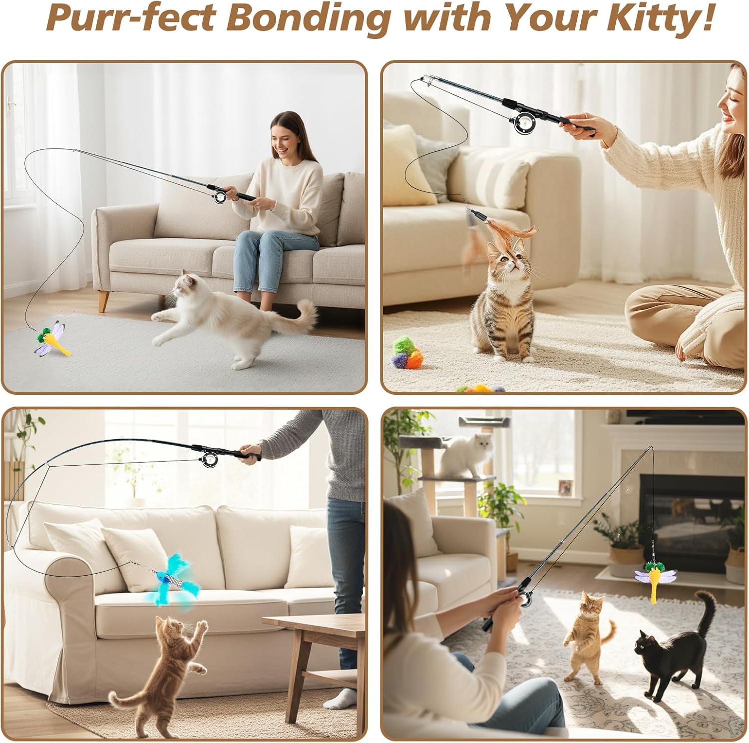 pawaboo-cat-feather-toys-4-pack-interactive-cat-feather-teaser-wand-toys-retractable-fishing-pole-wand-catcher-exerciser-with-refill-fish-dragonfly-worm-with-bells-fun-cat-kitten-kitty-playing-toy