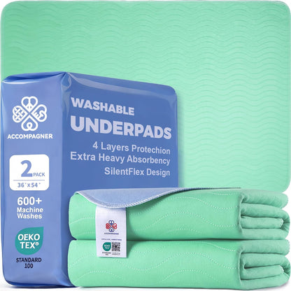 Accompagner Incontinence Bed Pads Washable Waterproof, Ultra-Absorbent Reusable Underpads for Diaper Changing, Nursing, Bedridden, Adults, Seniors, Kids and Dogs (Blue, 24"X24"(Pack of 6))24