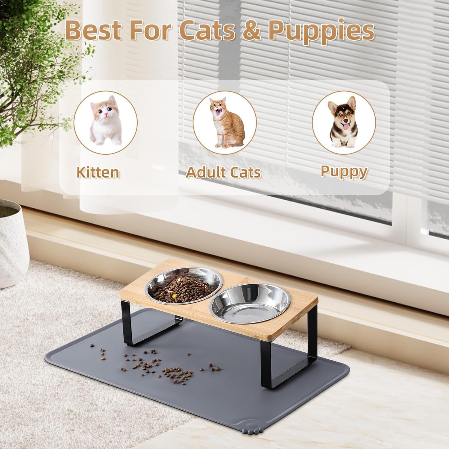 upgraded-elevated-cat-bowls-with-food-mat-15-tilted-stand-anti-vomiting-raised-cat-dishes-for-food-and-water-2-stainless-steel-bowls-for-cats-and-puppy